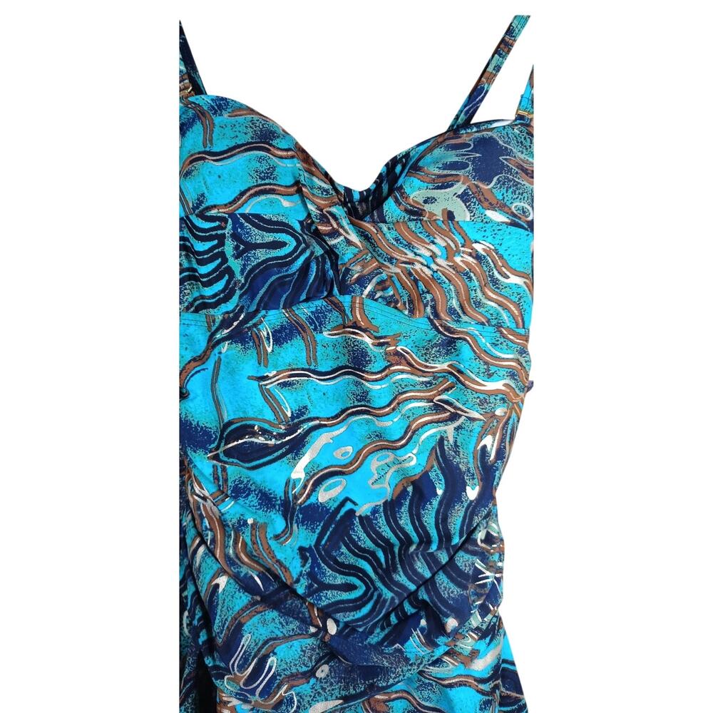Ceeb of Miami Vintage Swimsuit Size 8 Green Abstract Print Skirted One Piece - Picture 6 of 9